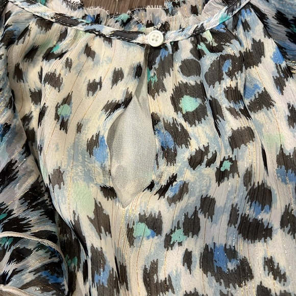 LOFT Sparkly Fluttery Sleeves Women's Leopard Print Top - Black and White XS - Picture 14 of 14